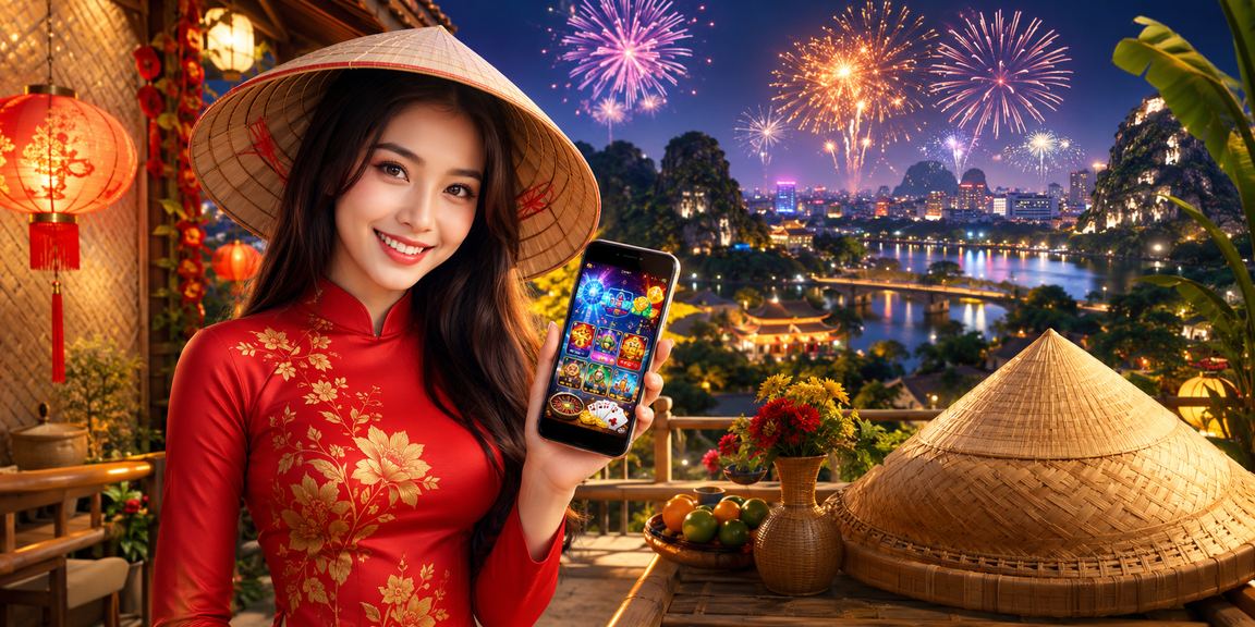 Người chơi Ninh Bình đội nón lá trải nghiệm casino mobile trên điện thoại